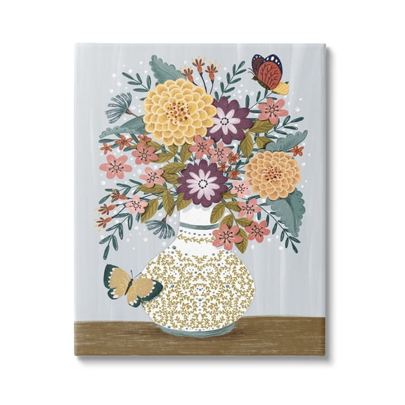 Stupell Industries Dahlia Bouquet & Butterflies Botanical & Floral Painting Gallery Wrapped Canvas Art Print Wall Art, 16 x 20