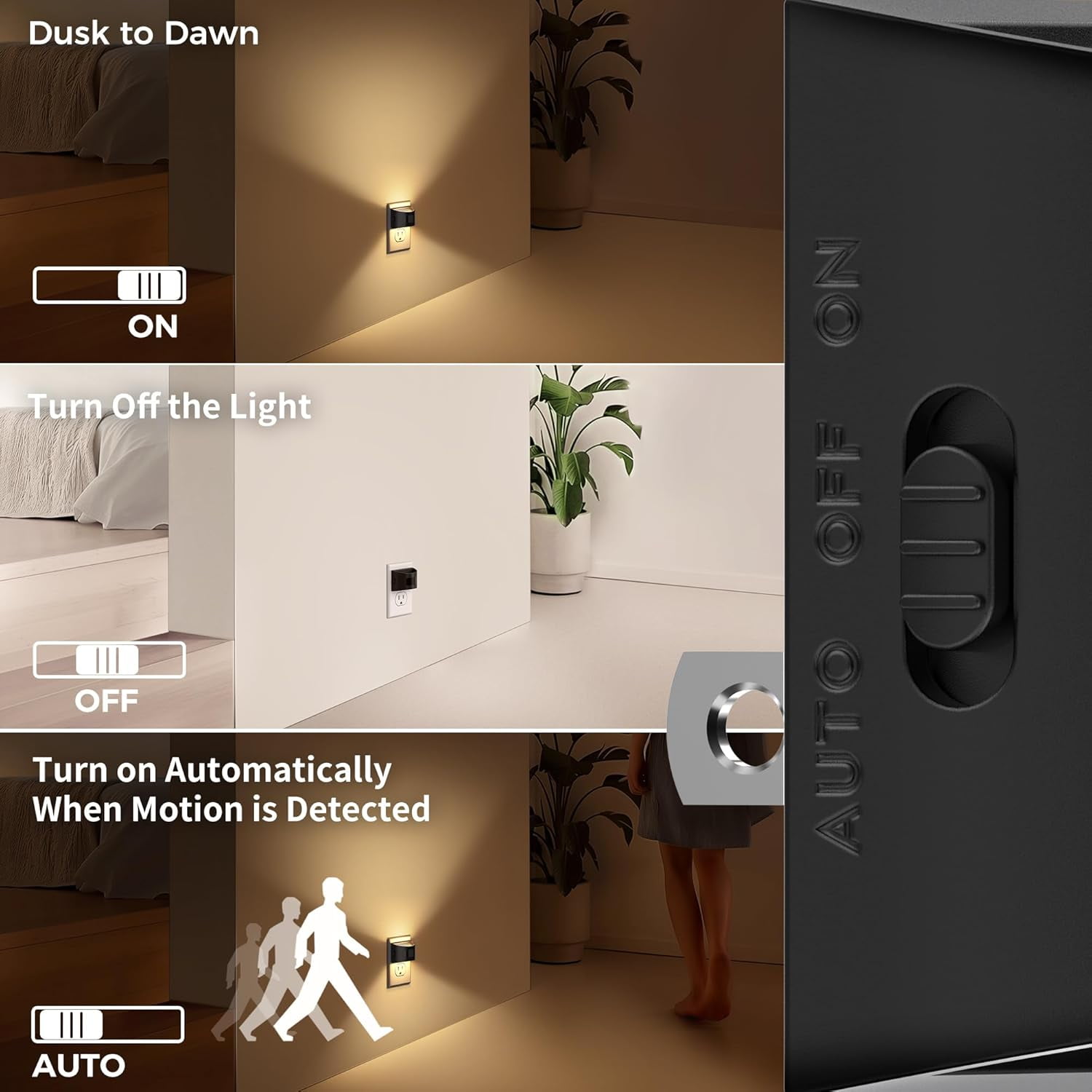 LED Night Light[2 Pack], Night Lights Plug into Wall, 3 Mode Plug in Night Light with Motion Sensor, Dusk to Dawn Sensor, Nightlights for Adults, Bedroom, Bathroom, Hallway