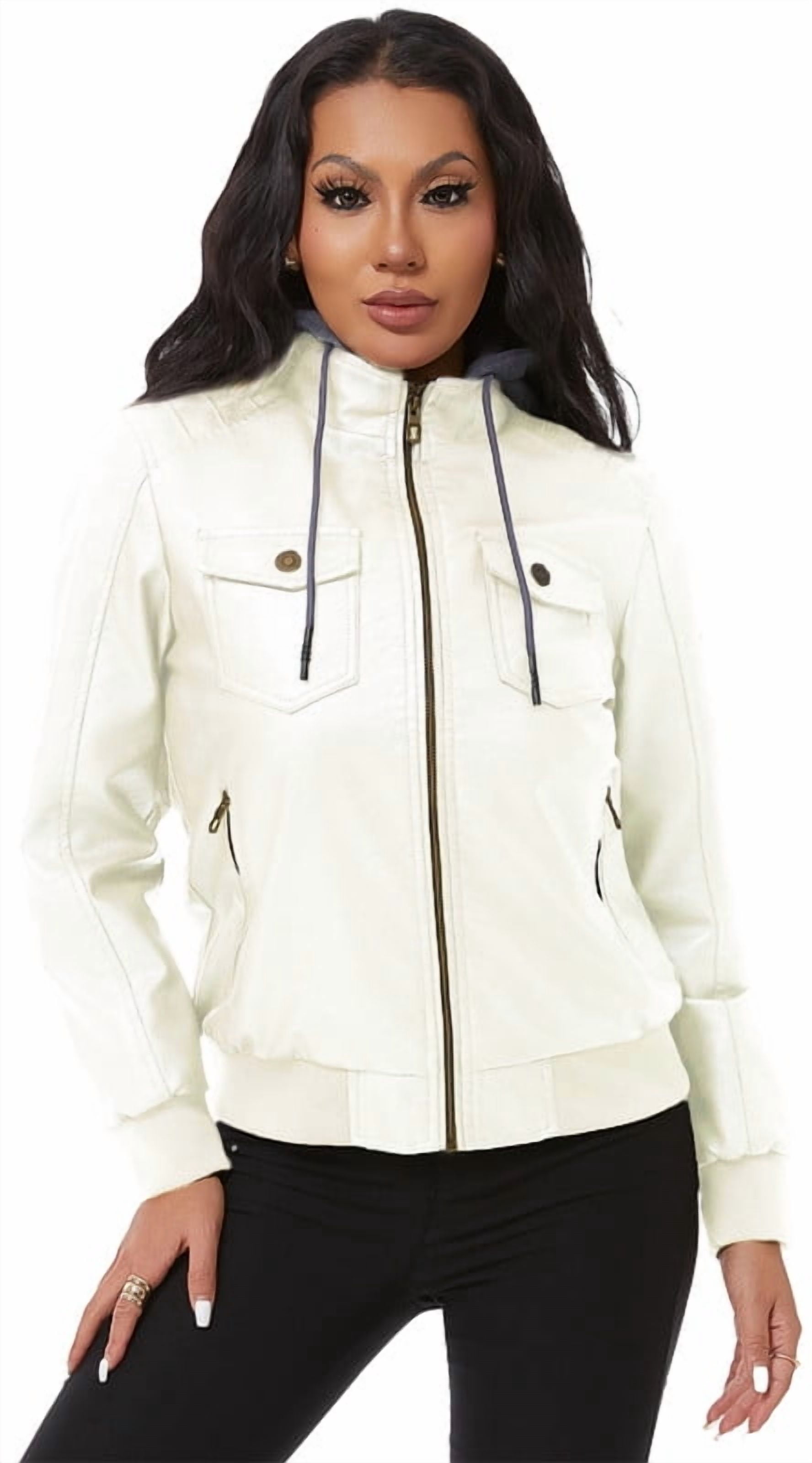 KVE Women's Faux Leather Jacket Waterproof Motorcycle Bomber Jacket Vintage PU Moto Biker Coat Beige Medium