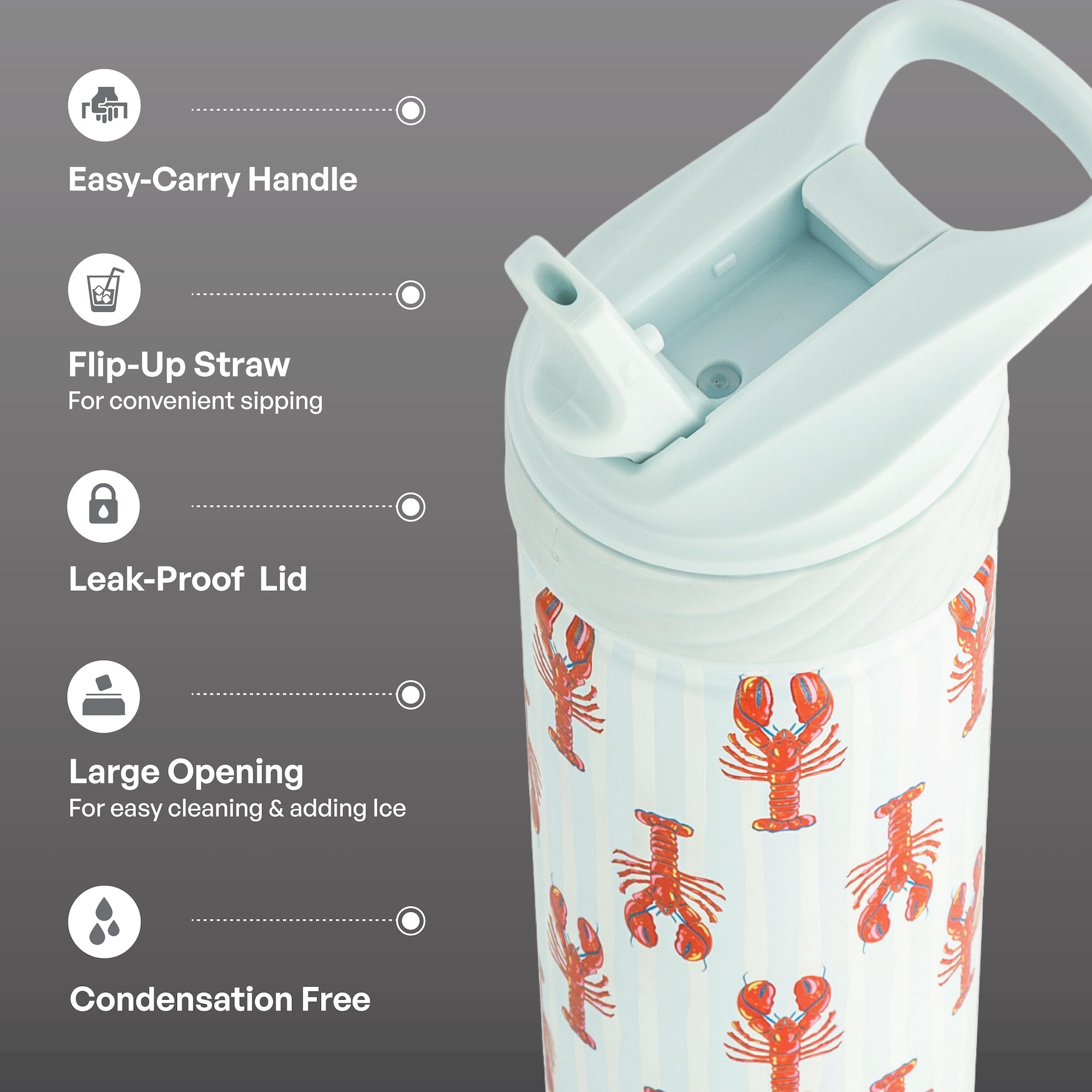 TAL 26oz Stainless Steel Ranger Water Bottle with Easy Sip Straw, Lobster