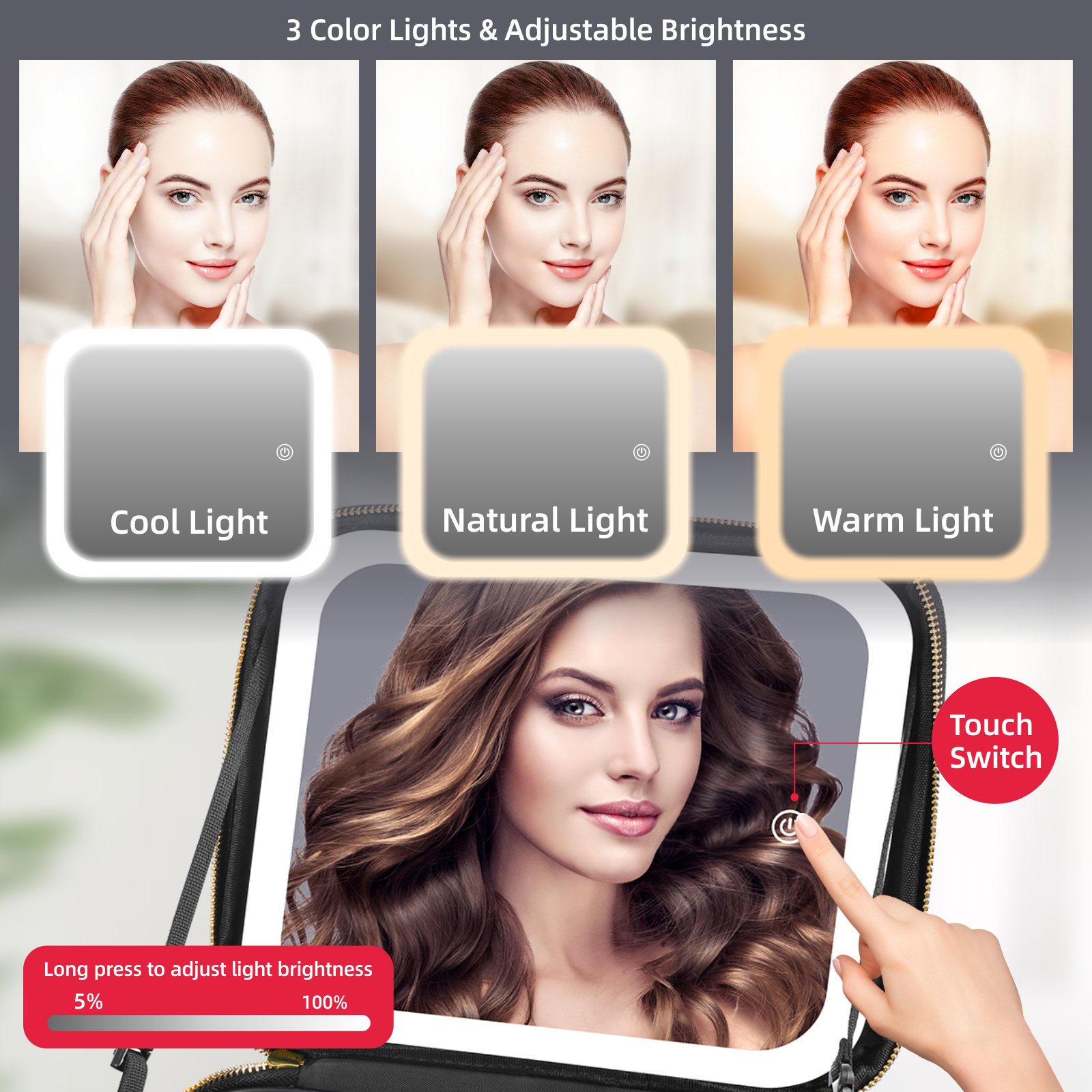 Suupvaor Lighted Travel Makeup Case with LED Mirror, Black photo 2