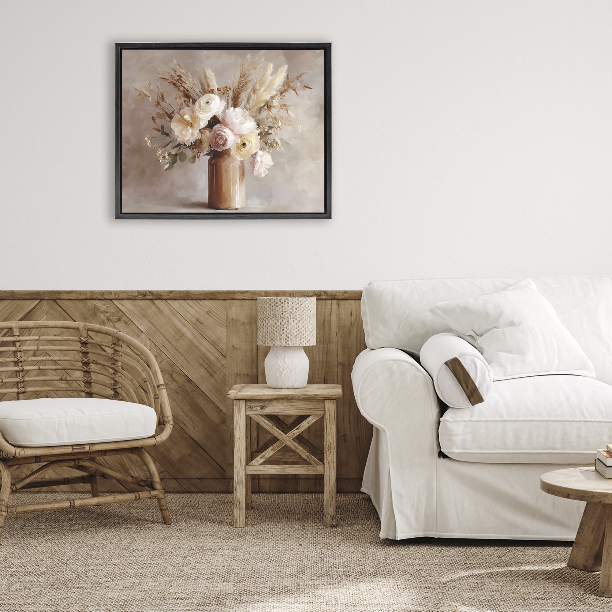Stupell Industries Elegant Wheat Bouquet in Vase Black Framed Floater Canvas Wall Art, design by Franklyn Gregory