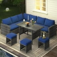 thumbnail image 6 of YODOLLA 7-Piece Patio Conversation Set with 43" Fire Pit Table, Outdoor Sectional Sofa, PE Rattan Wicker Furniture, Steel Frame, Navy Blue, 6 of 9