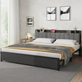 thumbnail image 3 of King Bed Frame with Charging Station & Storage Drawers – Upholstered Headboard, Metal Slats Support, No Box Spring Needed, Easy Assembly, 3 of 7