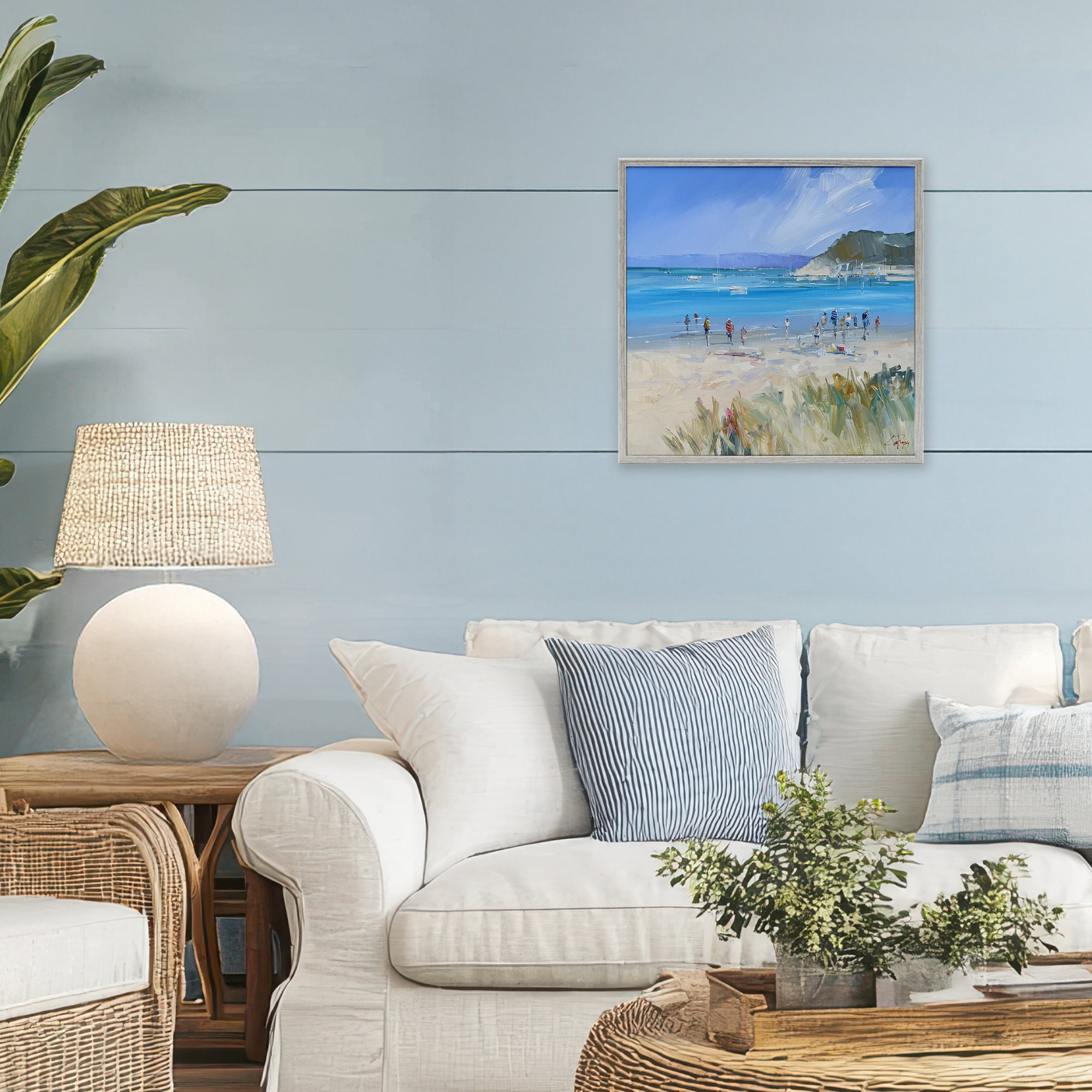 Stupell Industries Summer Sorrento Beachgoers Gray Framed Giclee Art, design by Craig Trewin Penny
