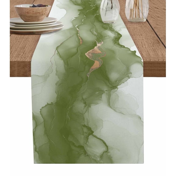 Table Runner Abstract Ombre Sage Green Marble Table Decoration for Kitchen Dinning White Modern Art Table Decoration for Indoor Outdoor Party Wedding Decor 13x90inch