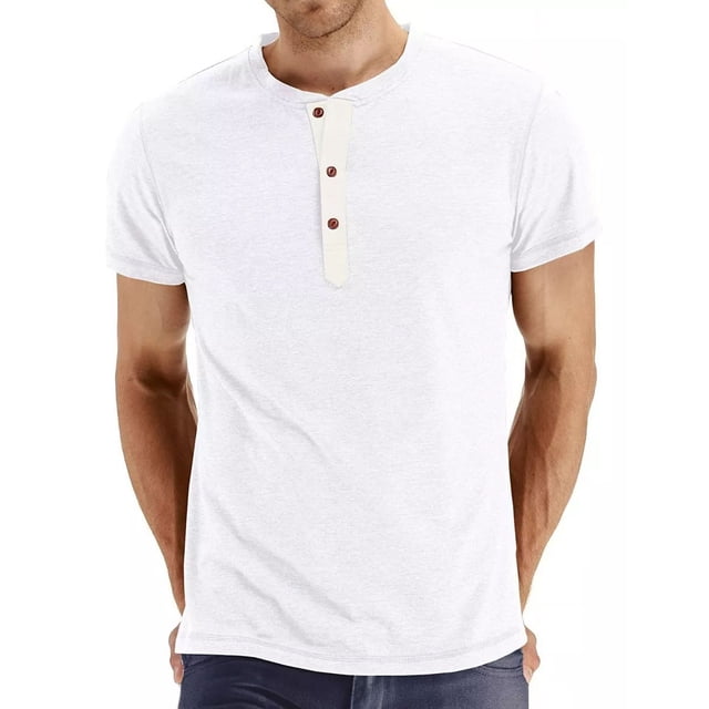 Playera Casual Manga Corta Algodón Cuello Henley Para Hombre