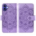 thumbnail image 6 of Compatible with iPhone 16 6.1 inch Wallet Phone Case and Tempered Glass Screen Protector Flower Faux Leather Flip Credit Card Holder Stand Zipper Cell Cover for i Phone16 i16 16Case Women Purple, 6 of 8