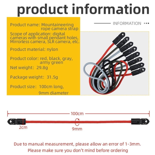 kurtrusly Retro Universal Climbing Rope Camera Shoulder Neck Strap Belt 100cm Red