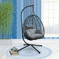 thumbnail image 2 of SYNGAR Egg Hanging Chair, Swing Chair PE Wicker with Stand and Cushions, Waterproof Porch Chair for Indoor Bedroom Outdoor Garden Patio Balcony, Gray, 2 of 6