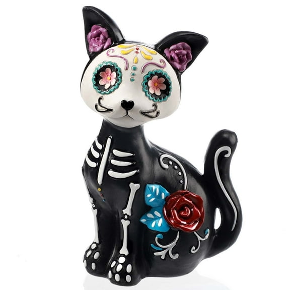 Ayieyill Halloween Cat Decor, Skeleton Cat Halloween Decorations Indoor, Day of the Dead Sugar Skull Decor, Dia de los Muertos Decor