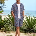 thumbnail image 2 of BLTIBY Men's Summer Beach Outfits 2 Piece Printed Short Sleeve Button Shirts and Drawstring Shorts Vacation Sets with Pockets Lightweight Blue 4 3XL, 2 of 9
