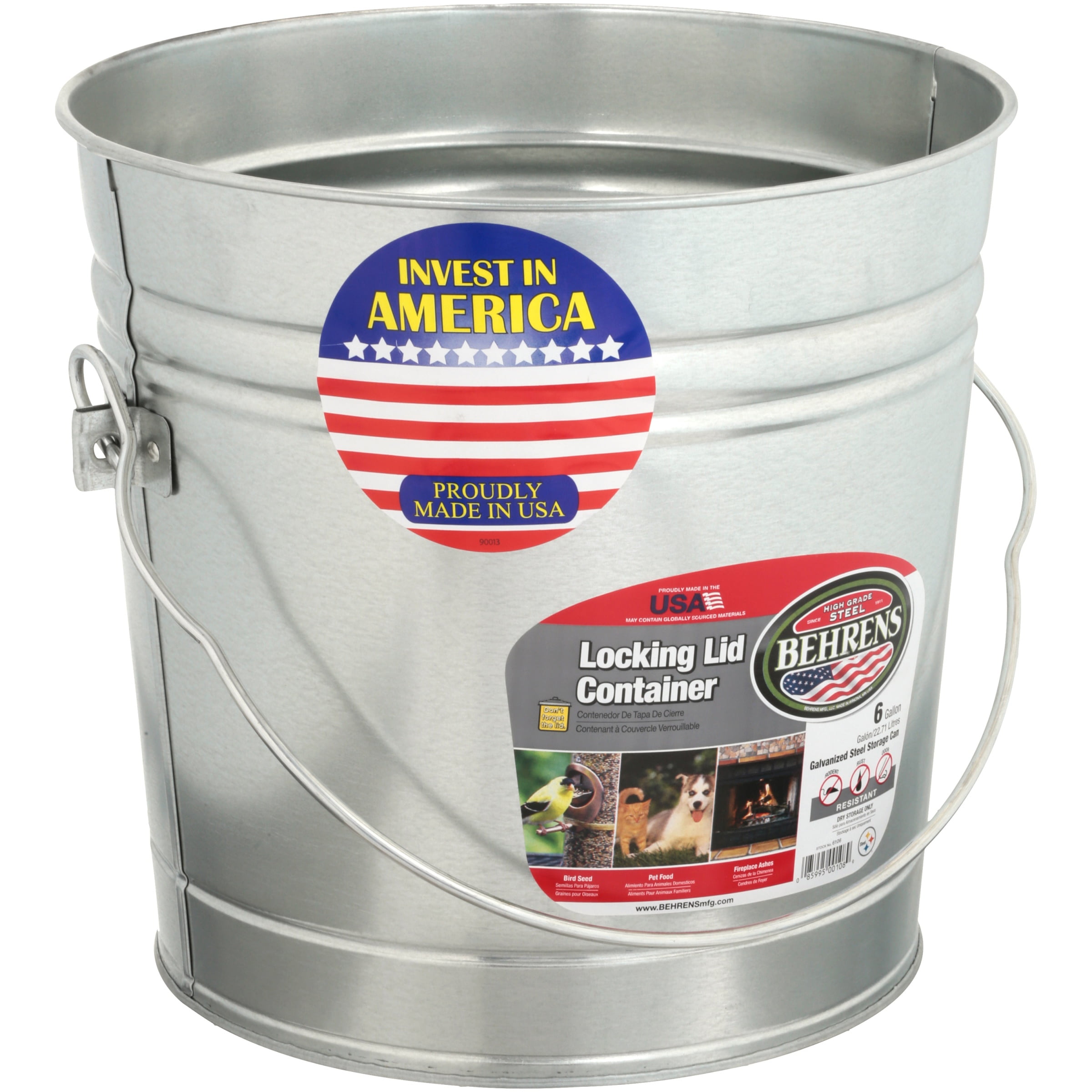 New Galvanized Steel Locking Lid Can Rust/Fire/Heat Resistant 4 Gal Holds 25lbs 