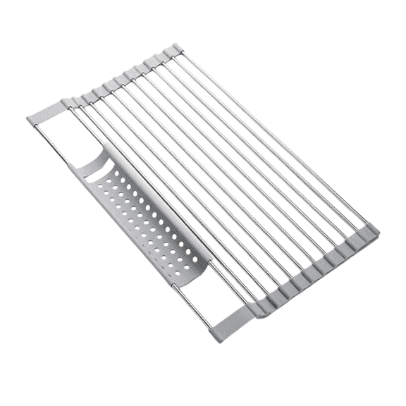 Nordwen Foldable Over-the-Sink Dish Drying Rack, 304 Stainless Steel Roll-Up Drainer with Utensil Holder, Collapsible Kitchen Organizer for Washing Fruits, Veggies & Dishes, 17.7 x 12.6inch
