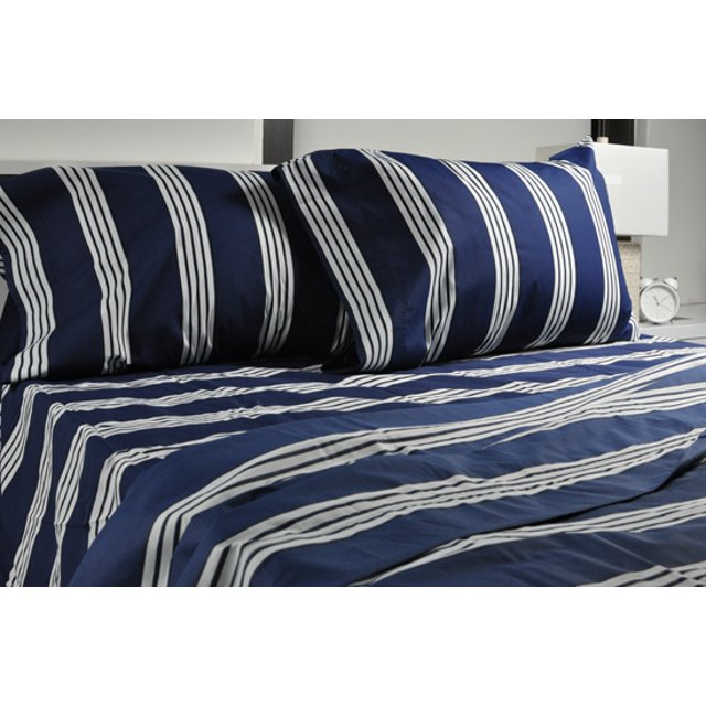 Highland Collection Printed 300 Thread Count Cotton Rich Sheet Set (TWIN, TOMMY STRIPE)
