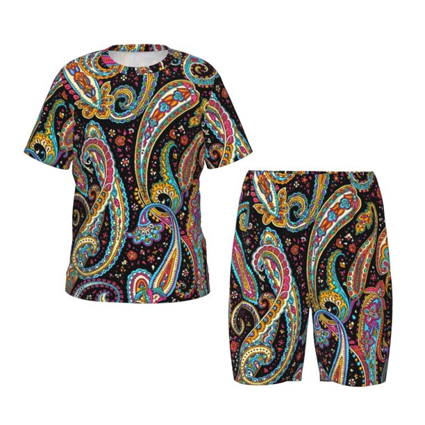 Balery Watercolor Romantic Paisley Conjunto de Pijama Infantil de Manga Corta con Estampado – Ropa de Dormir de Algodón Suave-Large