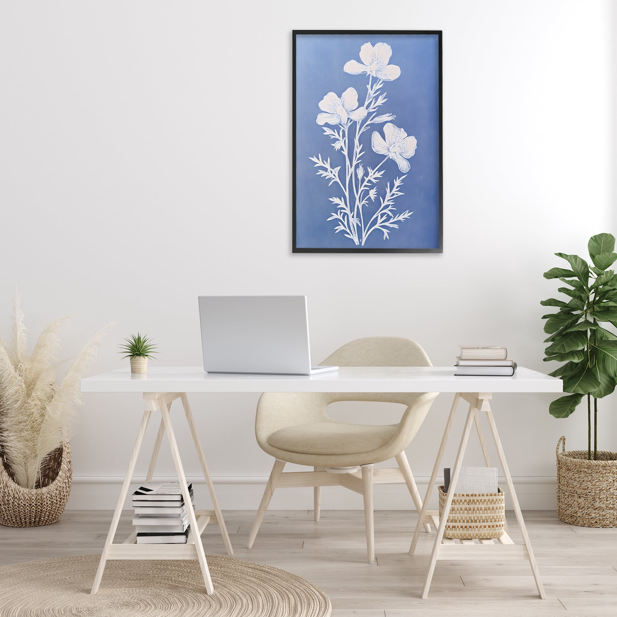 Stupell Industries Cerulean Blue Blooms Botanical & Floral Painting Black Framed Art Print Wall Art, 20 x 30
