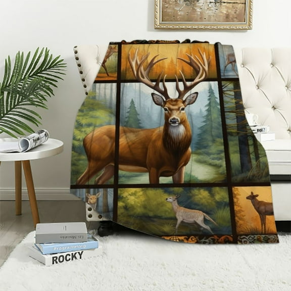 ONETECH Deer Hunting Blanket Deer Gifts for Men Women Kids Deer Throw Blanket for Deer Lovers Super Soft Cozy Forest Snow Elk Deer Blanket for Sofa Bed Camping