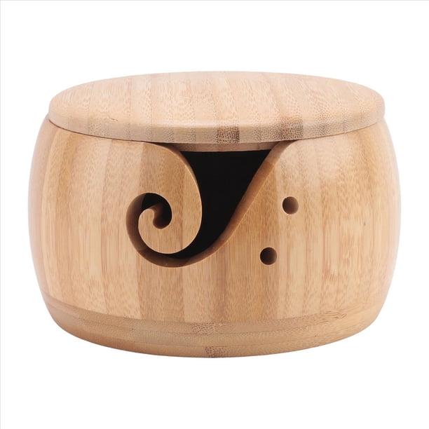 Cuenco de Madera para Hilo, de Hilo con Tapa para Tejer A Crochet, Soporte para Bolas de Hilo para Tejer A Crochet, Kit de Crochet para Hacer Tú Mismo