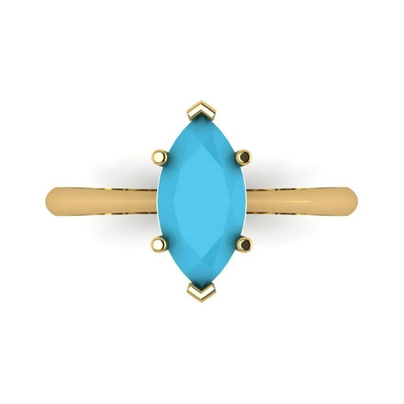 1.5 ctw Solitaire Anniversary Ring for Women | Marquise Cut Simulated Turquoise | Hyperallergenic Solid 14K Yellow Gold