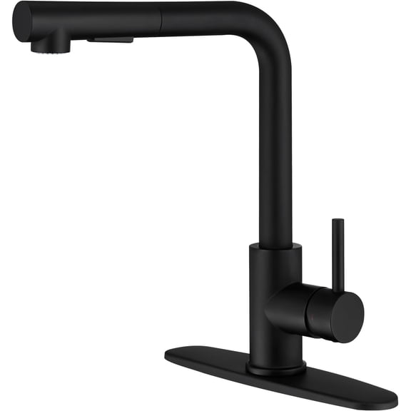 Zovajonia Matte Black Kitchen Faucet with Pull-Down Sprayer and Cover Plate,Single-Hole or 3-Hole Stainless Steel Rotary Bathroom Sink Faucet