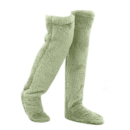 AUQ Knee High Socks,Fluffy Thigh High Socks,Warm Long Socks for All-Day Comfort,Green