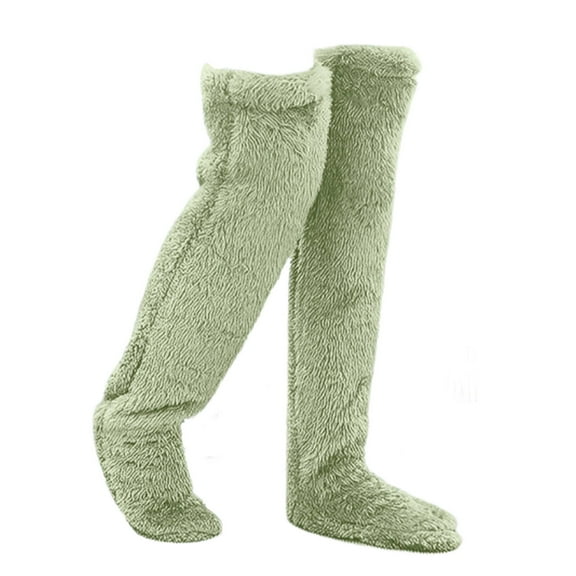 AUQ Knee High Socks,Fluffy Thigh High Socks,Warm Long Socks for All-Day Comfort,Green