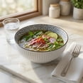thumbnail image 3 of Large Soup Bowls, Pho & Ramen Set of 3, 60 oz Blue & White Porcelain - Leaf Pattern, 3 of 9