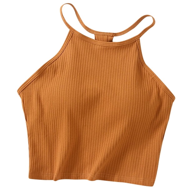 Camiseta sin mangas con hombreras de color liso para mujer - Sujetador de algodón con tirantes finos y cuello colgante, tallas S-XL