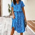 thumbnail image 2 of Alkepwun Dresses for Women V Neck Polka Dot Print Drawstring Elastic Waist Short Sleeve Midi Dress Loose Casual A-Line Summer Everyday Flowy Dresses, 2 of 5