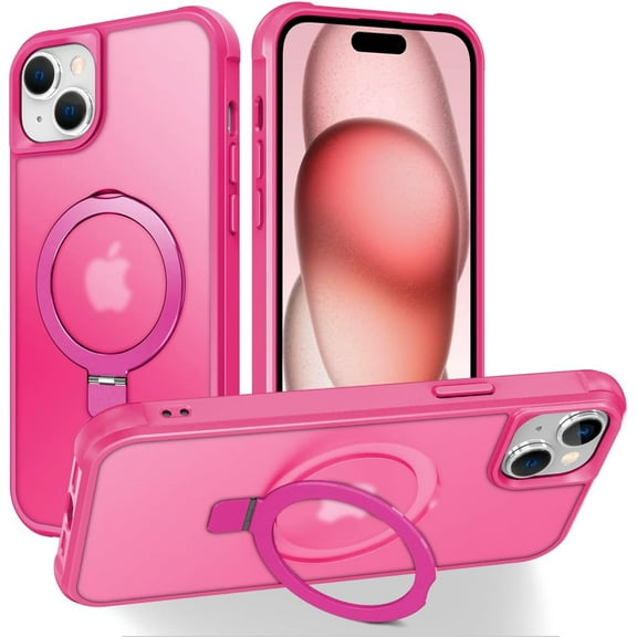 MYKOMI Magnetic Compatible with iPhone 15 Pro Case with Stand [Military Grade Drop Tested][Compatible with Magnet] Ring Translucent Slim Hard Back Soft Edge