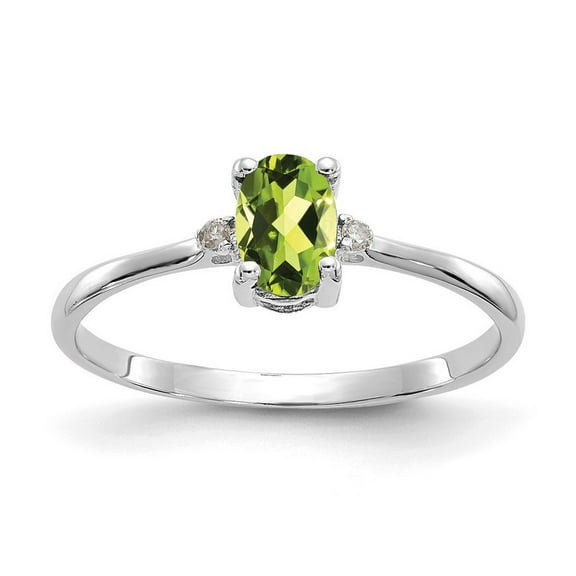 10k White Gold Oval Polished Prong set Diamond Peridot Ring Size 6 - .01 dwt - Ring for Women