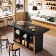 thumbnail image 4 of Tribesigns 62.6" Bar Table with Storage, Rectangular Home Bar Cabinet with 6 Cubbies & Metal Footrests, Counter Height Pub Table for Kitchen, Dining Room (Brown & Black), 4 of 6