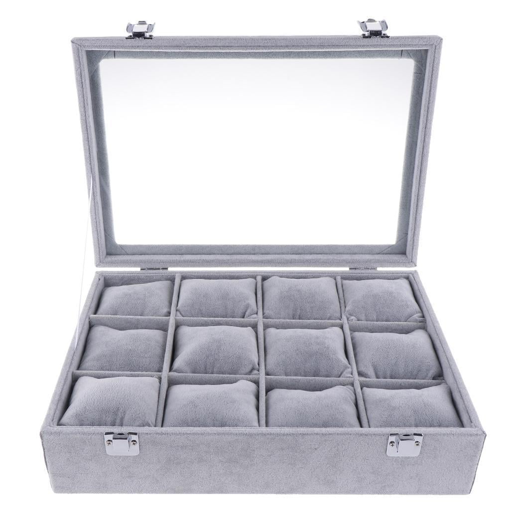 12-Slot Box w/ Lid for Jewelry Bracelet Bangle Watch Showcase with Lid