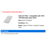 Cabin Air Filter - Compatible with 1994 - 1999 Mercedes-Benz S420 1995 1996 1997 1998