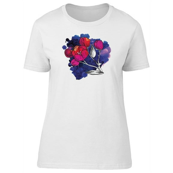 Watercolor Tulips, Grunge Flower Tee Women's - Women T-Shirt, Xtra Large