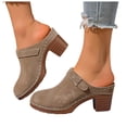 thumbnail image 5 of YLYL Women's Platform Mules Chunky Mid Heel Closed Round Toe Slip on Fashion Retro Backless Clogs, 5 of 9