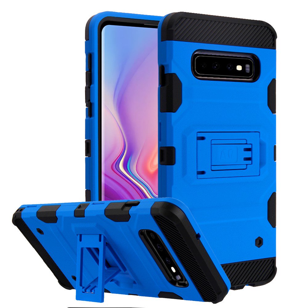 Military Grade Certified Storm Tank Hybrid Armor Case with Stand for Samsung Galaxy S10 Blue
