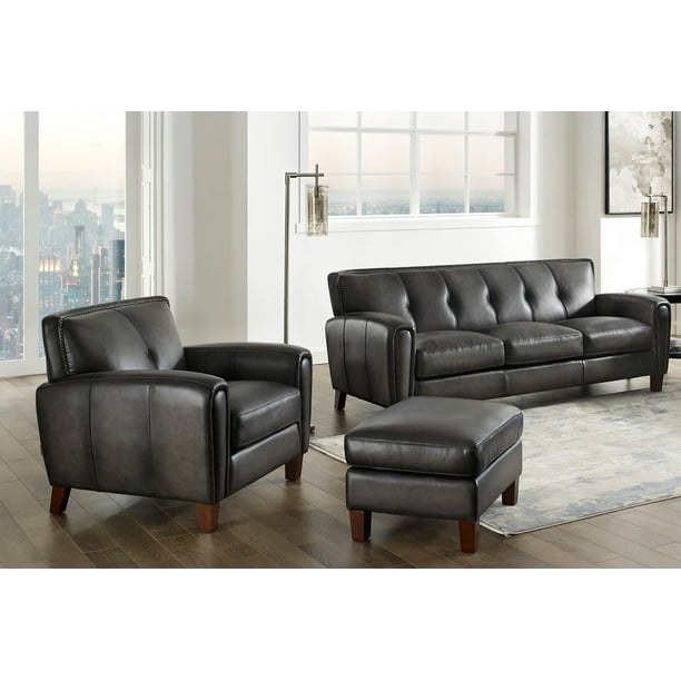 Hydeline Weldon 100 Leather Sofa Chair And Ottoman Set Dark Gray Com Leather Sofa Chair And Ottoman Set, Leather Sofa Chair And Ottoman Set
