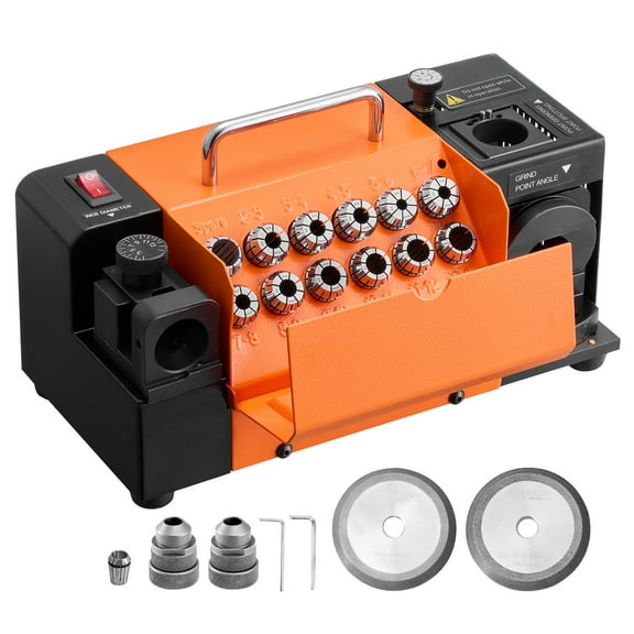 VEVOR Drill Bits Sharpener MR-13B , 3-15mm Drill Bit Grinder Sharpener with Adjustable Lip Relief Angle & 95°-135° Point Angle, 5800RPM High Speed Re-Sharpener with 13 Collets, CBN & SDC Wheels