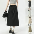 thumbnail image 4 of Everyday Women Casual Maxi Skirt High Waist With Pockets And Slit Detail - Army Green L, 4 of 7