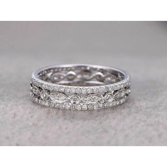 1.50 Carat 3 wedding Ring set Wedding Band Stackable Ring set Anniversary Ring Bridal Ring with 18k Gold Plating