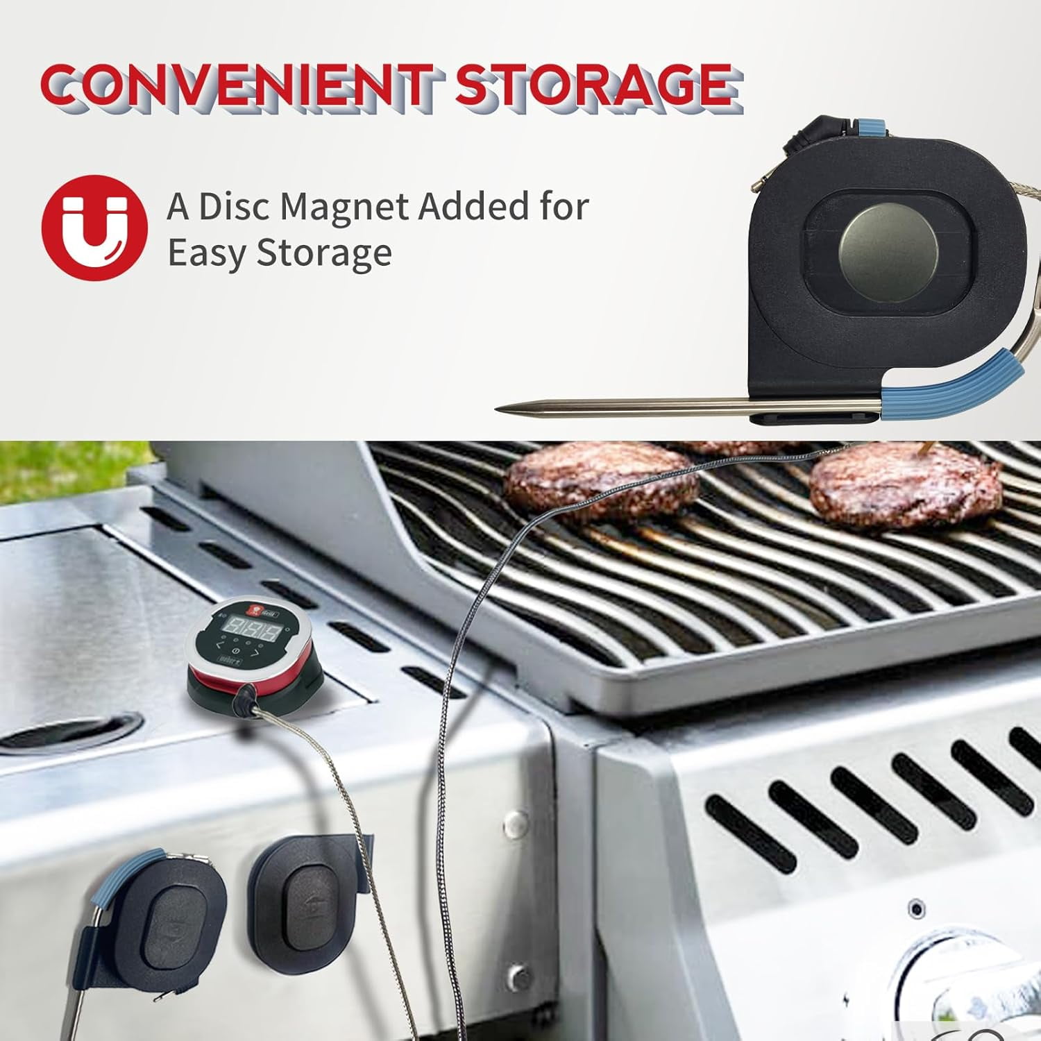 Meatender 4-Pack ±1°C Washable Meat Probes for Weber iGrill, 2.5mm Plug with Magnetic Spool