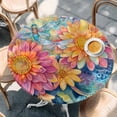 thumbnail image 3 of Round Table Cover 55-60 Inch Pink Yellow Spring Floral Waterproof Reusable Table Cloth Round Fitted Vinyl Tablecloth with Elastic Edged for Parties Outdoors, Summer Flowers Dragonfly Watercolor, 3 of 9