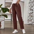 thumbnail image 6 of WULMLEO Ribbed Corduroy Pants Women Comfy Elastic High Waisted Straight Leg Pants with Pockets Pull On Work Trousers Slacks Coffee 2XL, 6 of 7