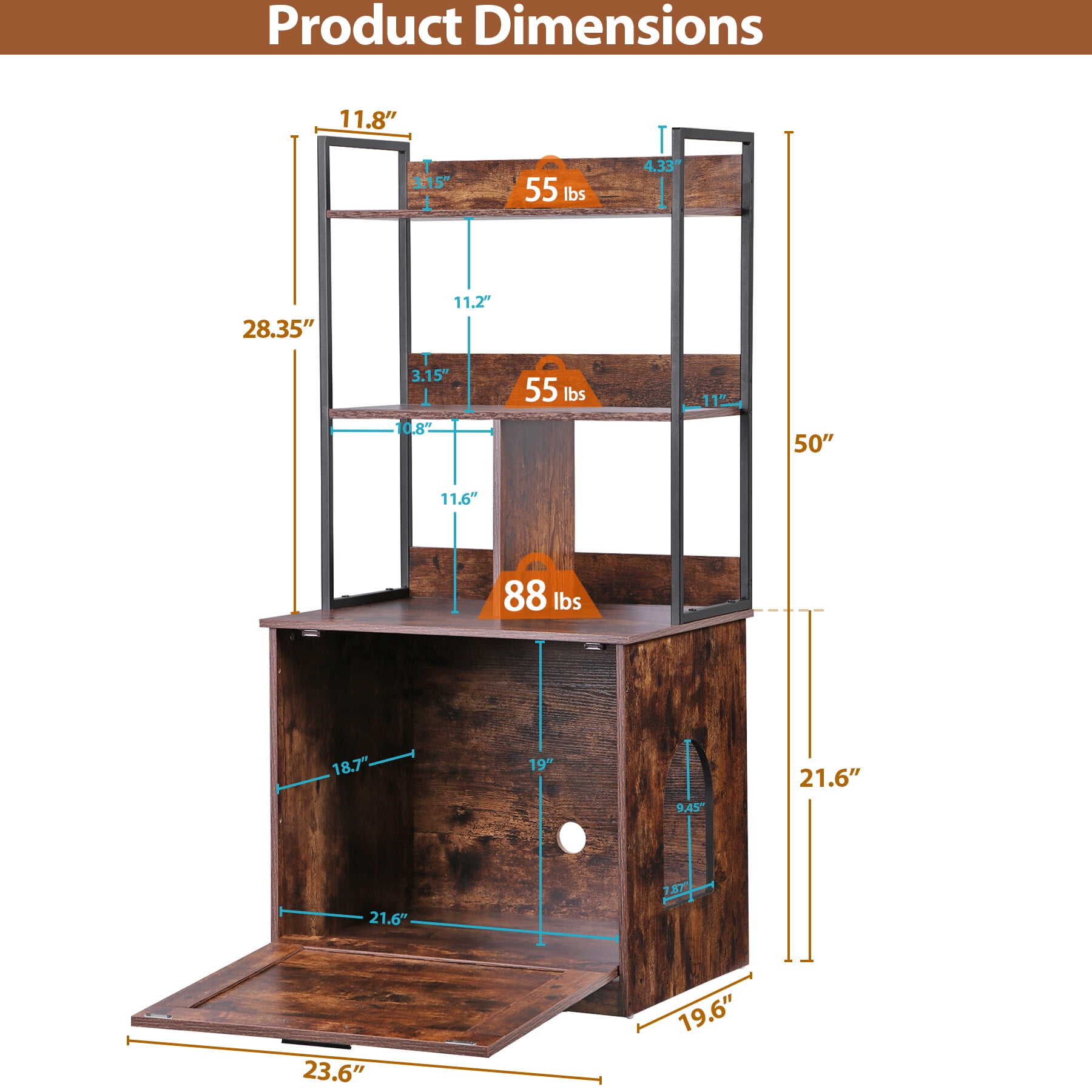 ZENSTYLE Hidden Cat Litter Box Enclosure with Shelves Cat House Cat Furniture Brown