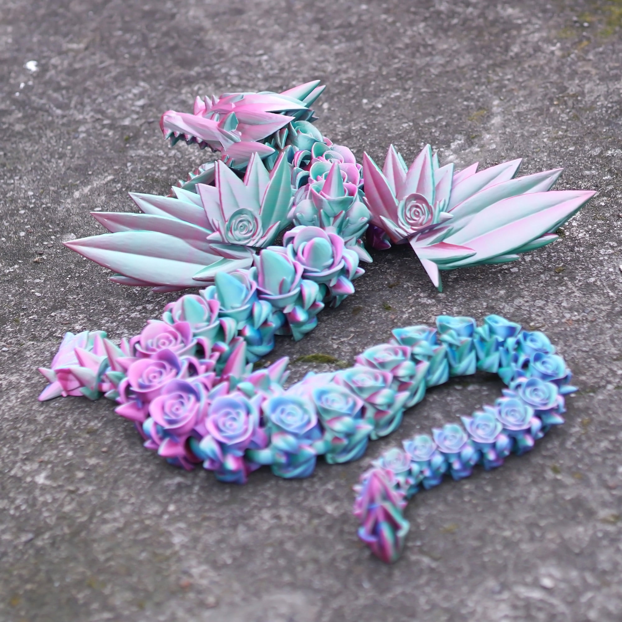 47.5inch 3D Printed Rose Dragon,Flexible Joint Animal lacertid Figurines,Realistic Eyes, Home Office Decor,Fidget Toy for Adults Teens Boy Festival Gifts