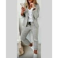 thumbnail image 2 of ZOELNIC Women's Plaid Business Suit Set - 2 Piece Office Outfit with Slim Fit Blazer & Pants, Open Front Professional Work Suit, Comfort Workwear, S, 2 of 3
