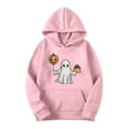 thumbnail image 4 of GaThRRgYP Plus Size Shirt for Women Winter,Women Long-sleeved Hooded Pocket Halloween Printed Casual Loose Sweatshirt Pink XXXL, 4 of 4