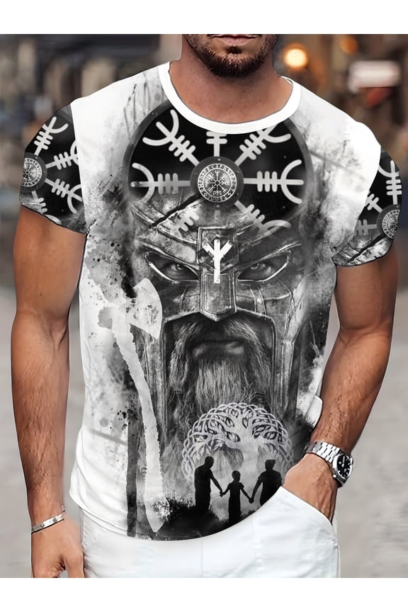 Men's short-sleeved T-shirt 2026 new Nordic Viking text full-print T-shirt, dark mythology cool style, Viking theme party/niche culture streetwear, perfect gift